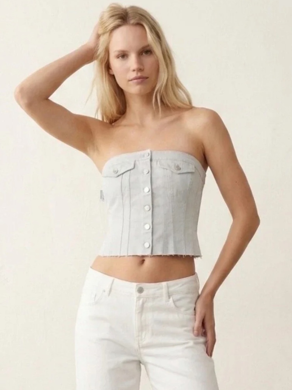 Zara Silver Shiny Denim Corset Top